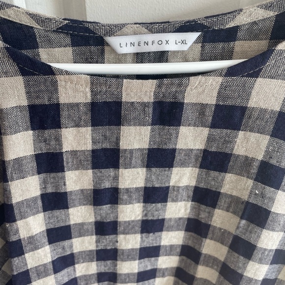 Linenfox Navy Gingham Linen Margo Dress L-XL - Picture 5 of 6